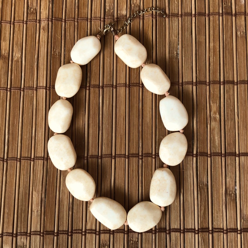 Cream large bead necklace - gold extender & clasp!